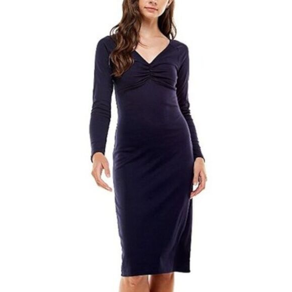 PLANET GOLD Womens Navy Long Sleeve V Neck Knee Length Party Sheath Dress XL - Picture 1 of 1